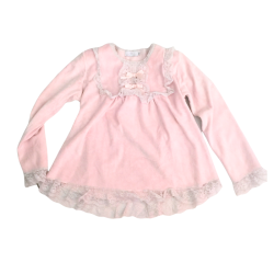 Pyjama fille 2 pièces – Velours rose & dentelle – Tenue douce et confortable