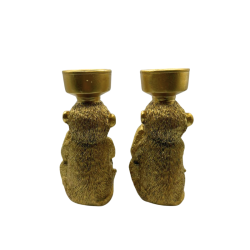Bougeoirs singes dorés – Lot de 2 décorations – Style exotique chic