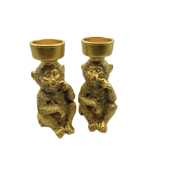Bougeoirs singes dorés – Lot de 2 décorations – Style exotique chic