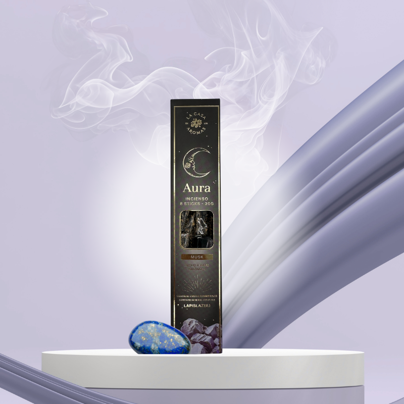 Encens harmonisant AURA – Paquet de 8 bâtons avec pierre naturelle