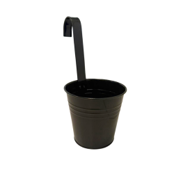 Pot suspendu métal noir – Crochet intégré – Balcon, rambarde, déco