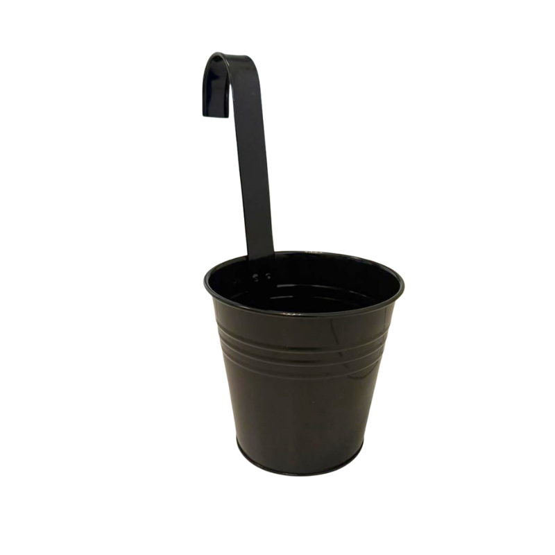 Pot suspendu métal noir – Crochet intégré – Balcon, rambarde, déco