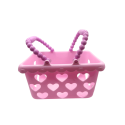 Panier plastique rose à cœurs – Petit panier de rangement avec anses