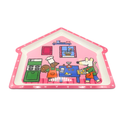 Assiette enfant compartimentée rose en forme de maison – Plateau repas souris cuisine – 3 compartiments