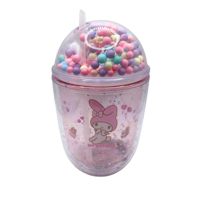 Gobelet enfant My Melody rose avec paille et perles – Tasse ludique – Sanrio