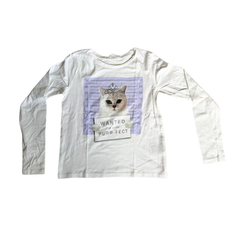 T-shirt manches longues fille H&M – motif chat “Purr-fect” – 146/152 cm