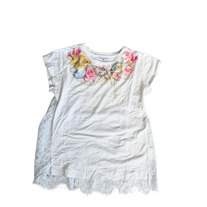 T-shirt fille Monnalisa 8 ans – dentelle et imprimé floral chic