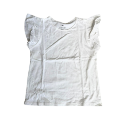 T-shirt fille H&M blanc – manches volantées broderie – 134/140 cm