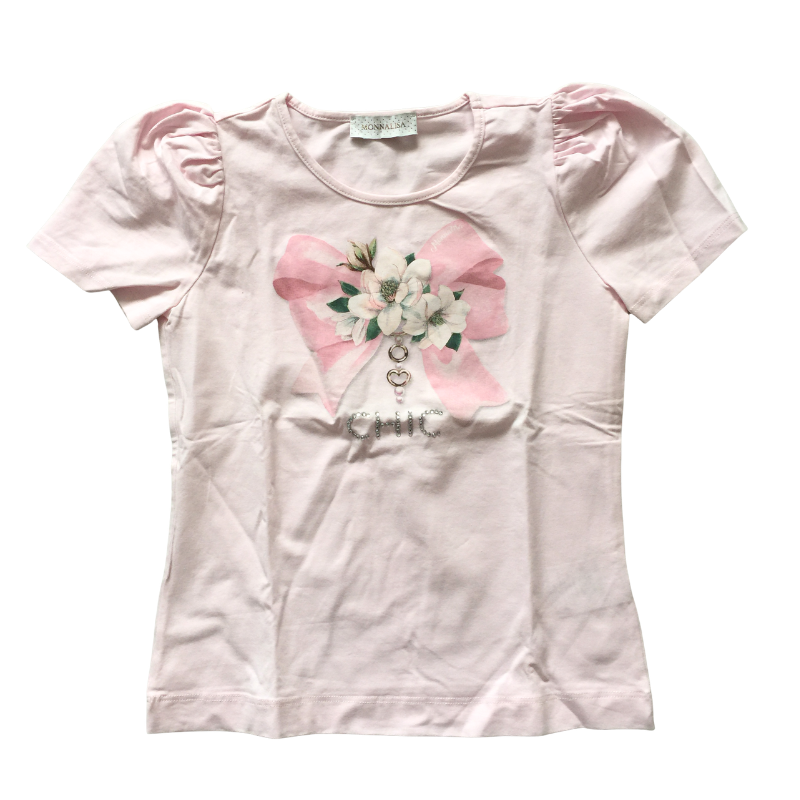 T-shirt Monnalisa rose nœud fleurs 10 ans