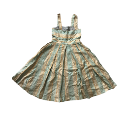 Robe fille élégante rayée vert et doré ~ 10 ans