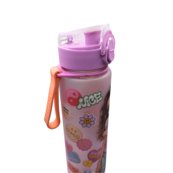 Gourde enfant rose motif personnages avec paille intégrée