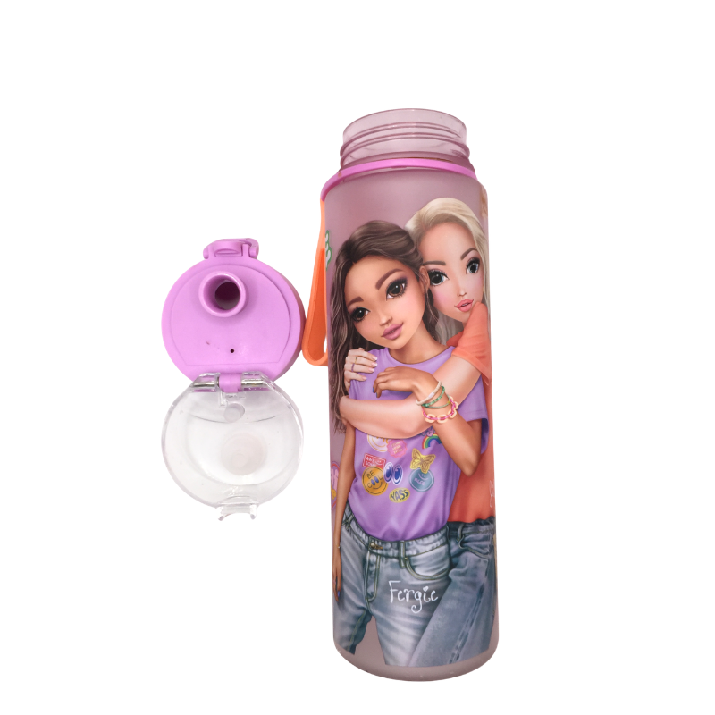 Gourde enfant rose motif personnages avec paille intégrée