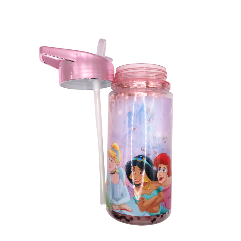 Gourde enfant rose Princesses avec paille intégrée