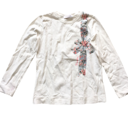 T-shirt manches longues Monnalisa blanc avec nœud fleuri 8 ans