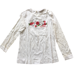 T-shirt manches longues Monnalisa blanc avec broderie fleurs 10 ans