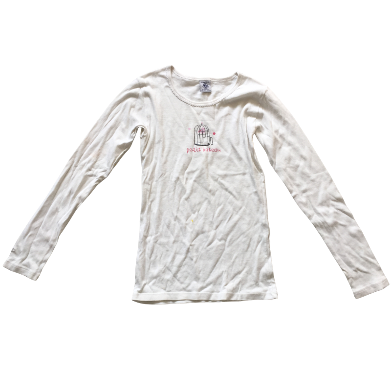 T-shirt manches longues Petit Bateau blanc motif cage 12 ans