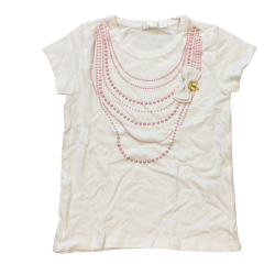 T-shirt enfant Angel's Face blanc perles roses 8-9 ans