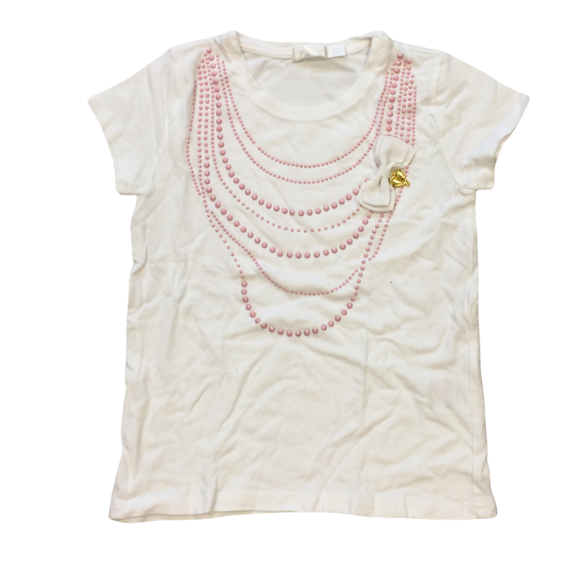 T-shirt enfant Angel's Face blanc perles roses 8-9 ans