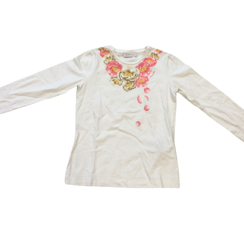 T-shirt manches longues enfant Monnalisa blanc imprimé floral 11 ans