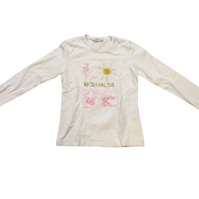 T-shirt manches longues enfant Monnalisa blanc imprimé fantaisie 10 ans