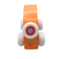 Voiture jouet en bois orange avec motif animaux