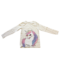 T-shirt manches longues enfant H&M blanc motif licorne 13 ans