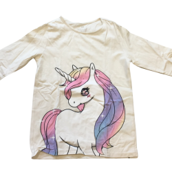 T-shirt manches longues enfant H&M blanc motif licorne 13 ans