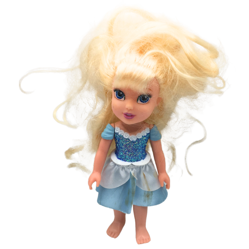 Mini poupée enfant robe bleue cheveux blonds