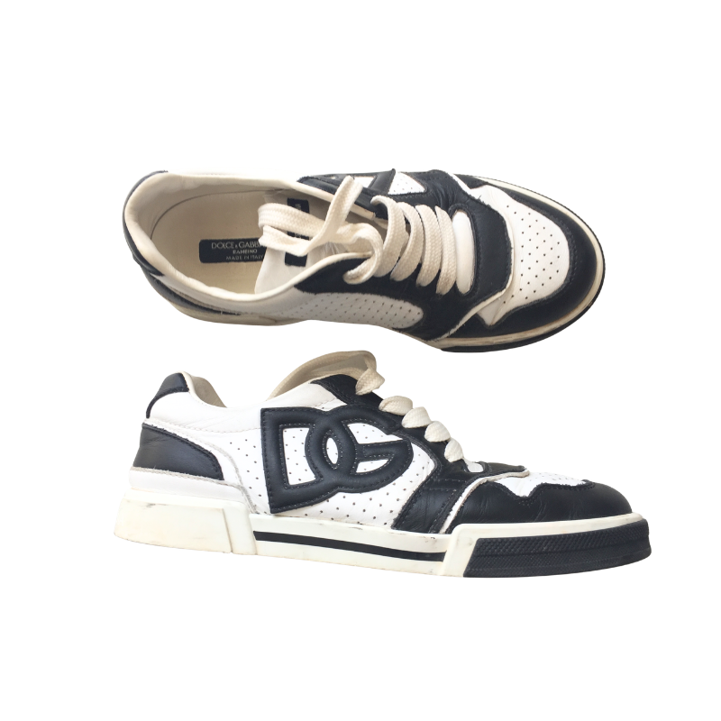 Baskets Dolce & Gabbana blanches et noires logo DG – Taille 34 – Occasion