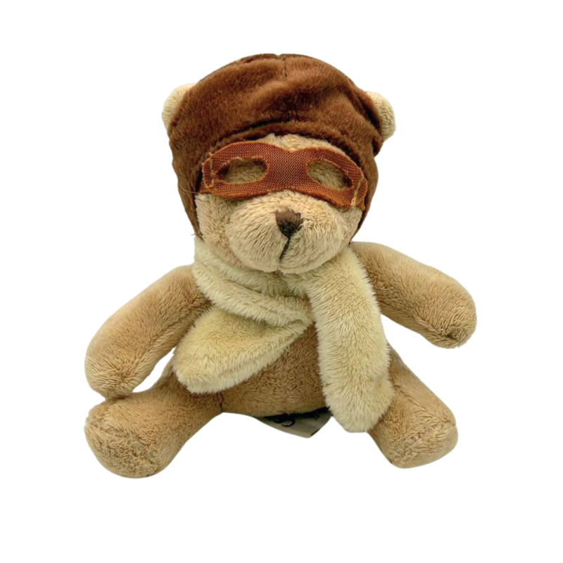 Peluche ours aviateur avec bonnet et lunettes – Coloris beige et marron – Occasion
