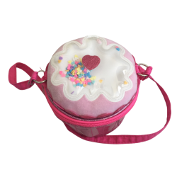 Petit sac enfant cupcake rose – Bandoulière, effet paillettes