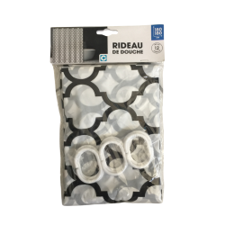 Rideau de douche motif graphique noir et blanc – 180 cm avec anneaux
