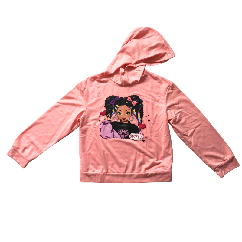 Sweat à capuche fille rose imprimé 12 ans