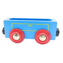 Wagon bleu miniature en bois pour train enfant