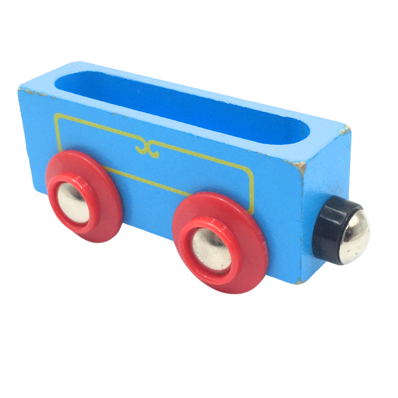 Wagon bleu miniature en bois pour train enfant