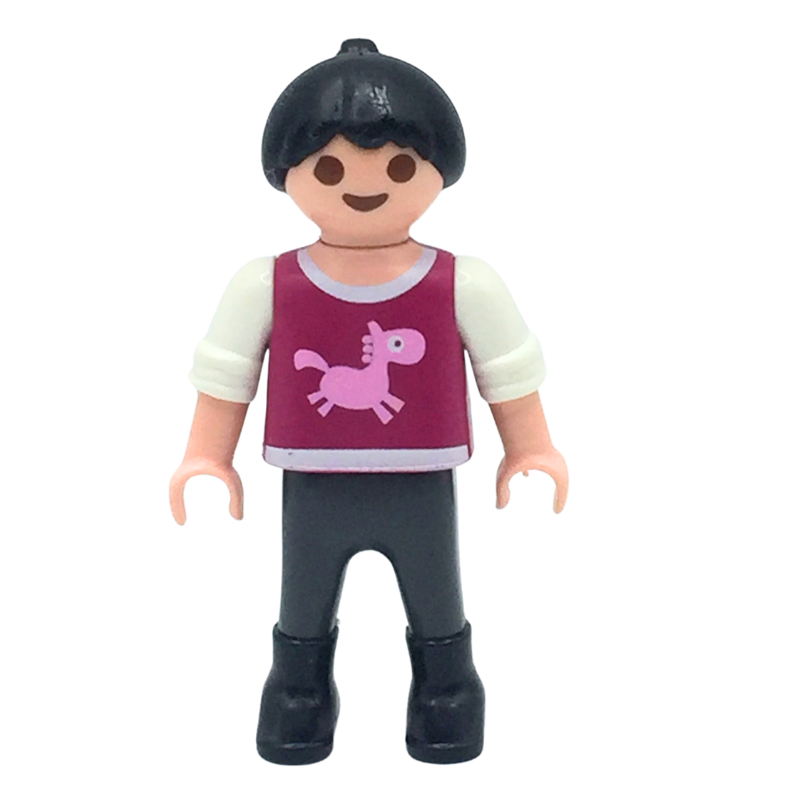 Figurine Playmobil fille avec t-shirt cheval rose