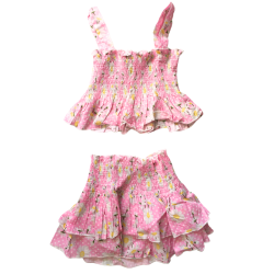 Ensemble fleuri Monnalisa fille haut 7 ans et jupe-short 6 ans