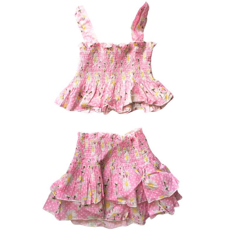 Ensemble fleuri Monnalisa fille haut 7 ans et jupe-short 6 ans