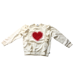 Sweat écru Petit Bateau fille 12 ans avec cœur rouge