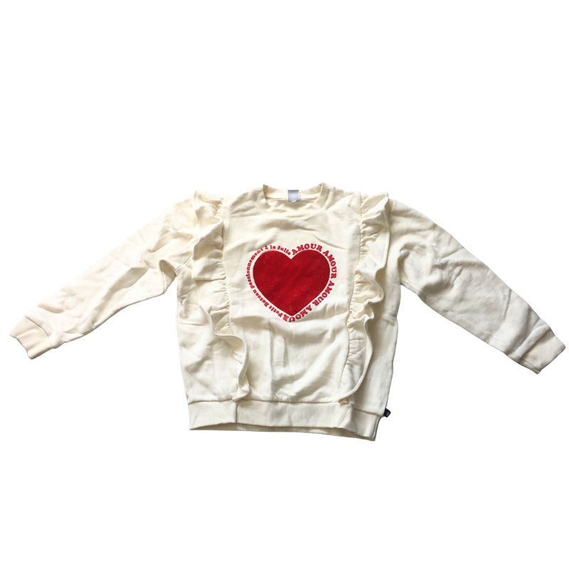 Sweat écru Petit Bateau fille 12 ans avec cœur rouge
