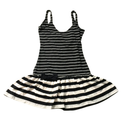 Robe rayée noire et écrue à bretelles – Taille S