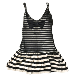 Robe rayée noire et écrue à bretelles – Taille S