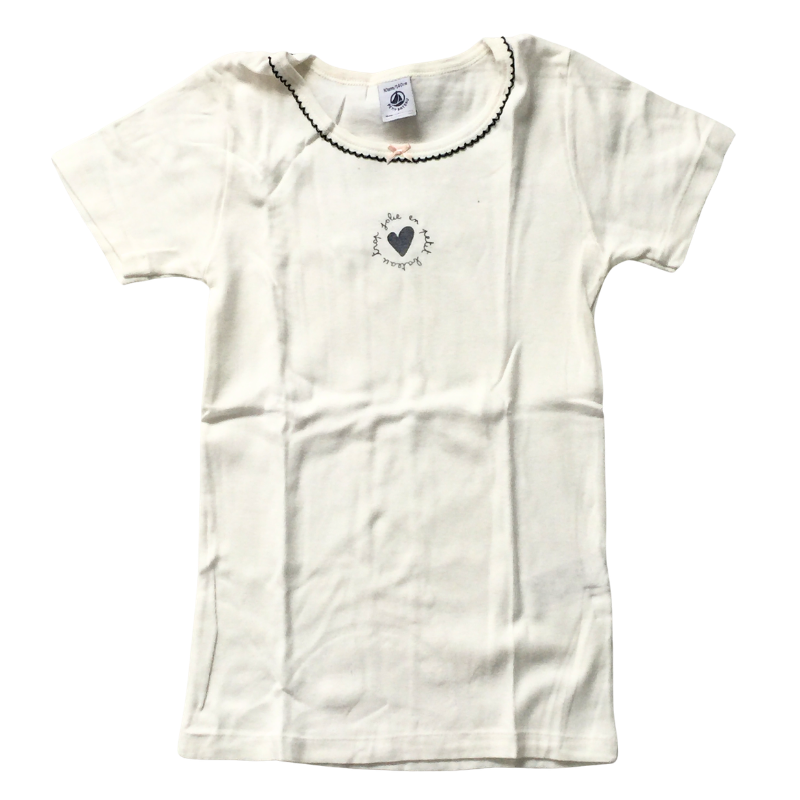 T-shirt Petit Bateau écru à cœur – 10 ans