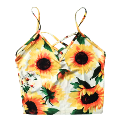 Crop top à tournesols écru – Taille XS