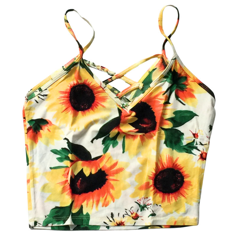 Crop top à tournesols écru – Taille XS