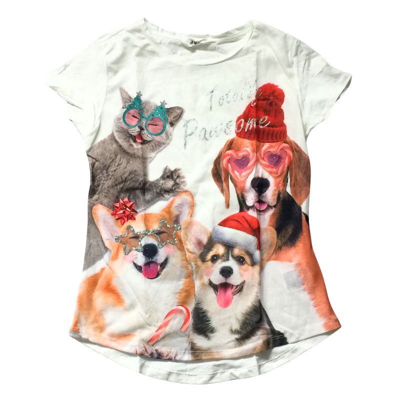 T-shirt H&M animaux festifs écru – 12/14 ans