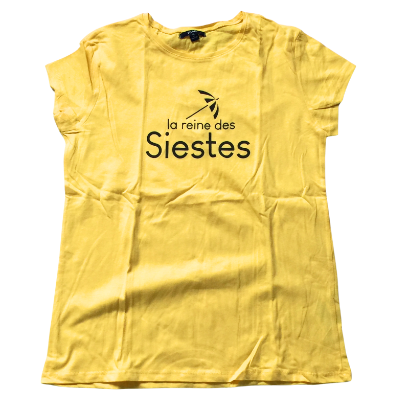 T-shirt Kiabi jaune “La reine des siestes” – Taille M