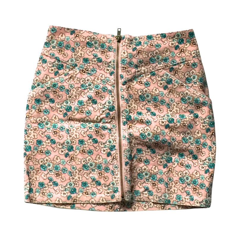Jupe H&M fleurie rose avec zip apparent – Taille 34