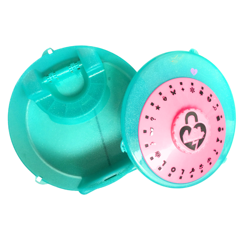 Coffret jouet rond turquoise et rose