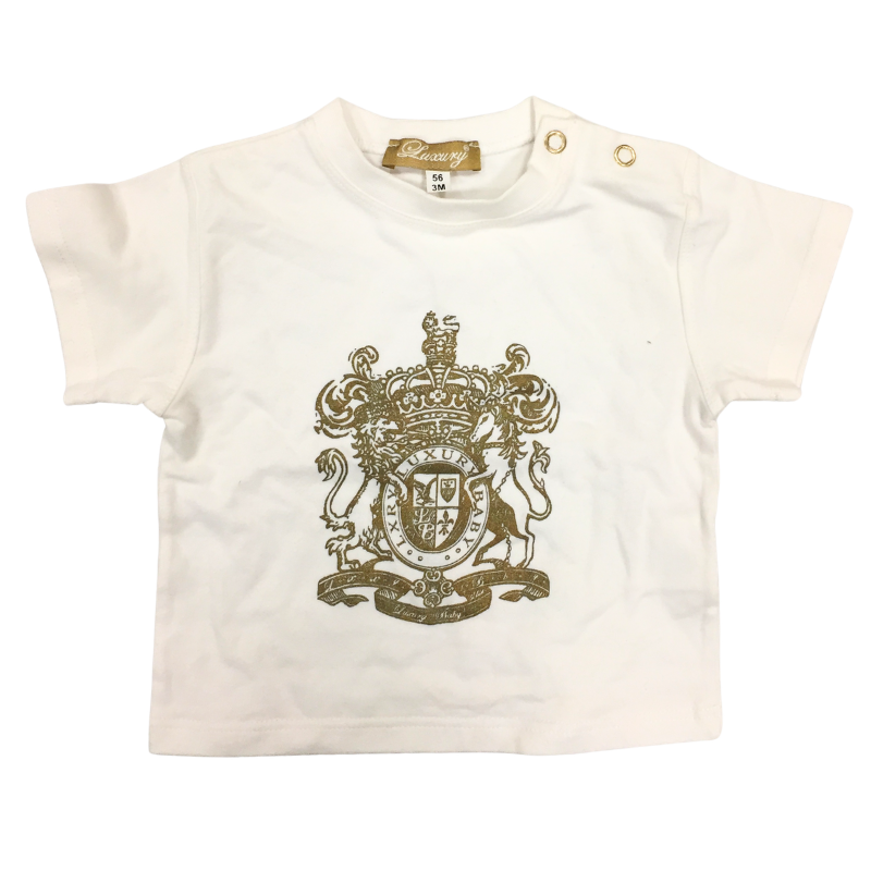 T-shirt bébé Luxury blanc à blason doré – 3 mois